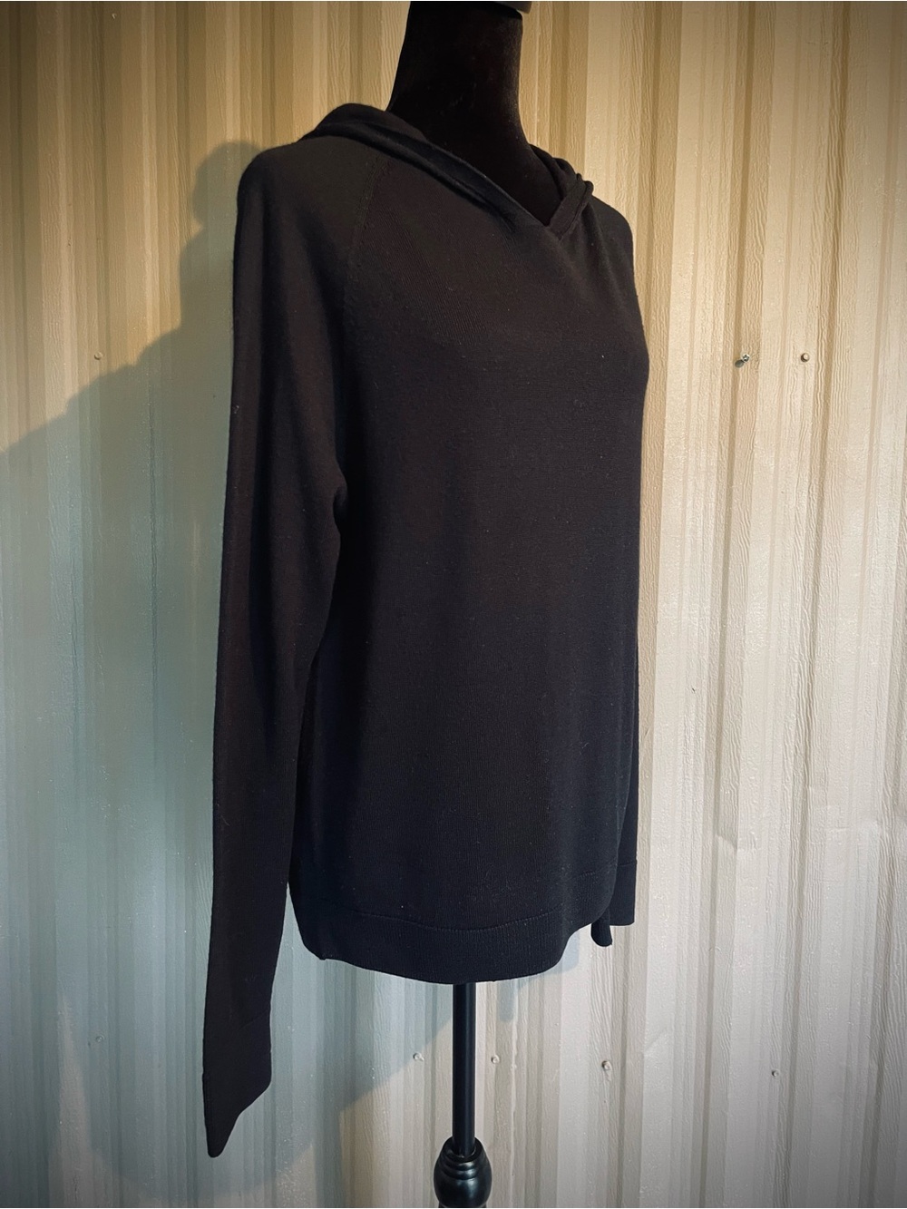 VTG Y2K SWEATY BETTY Hoodie Sweater Black Merino Long Slv Thumb holes sz M